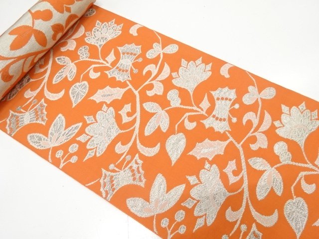 JAPANESE KIMONO / ANTIQUE BOLT FOR HASSUN OBI / WOVEN FLORAL SARASA